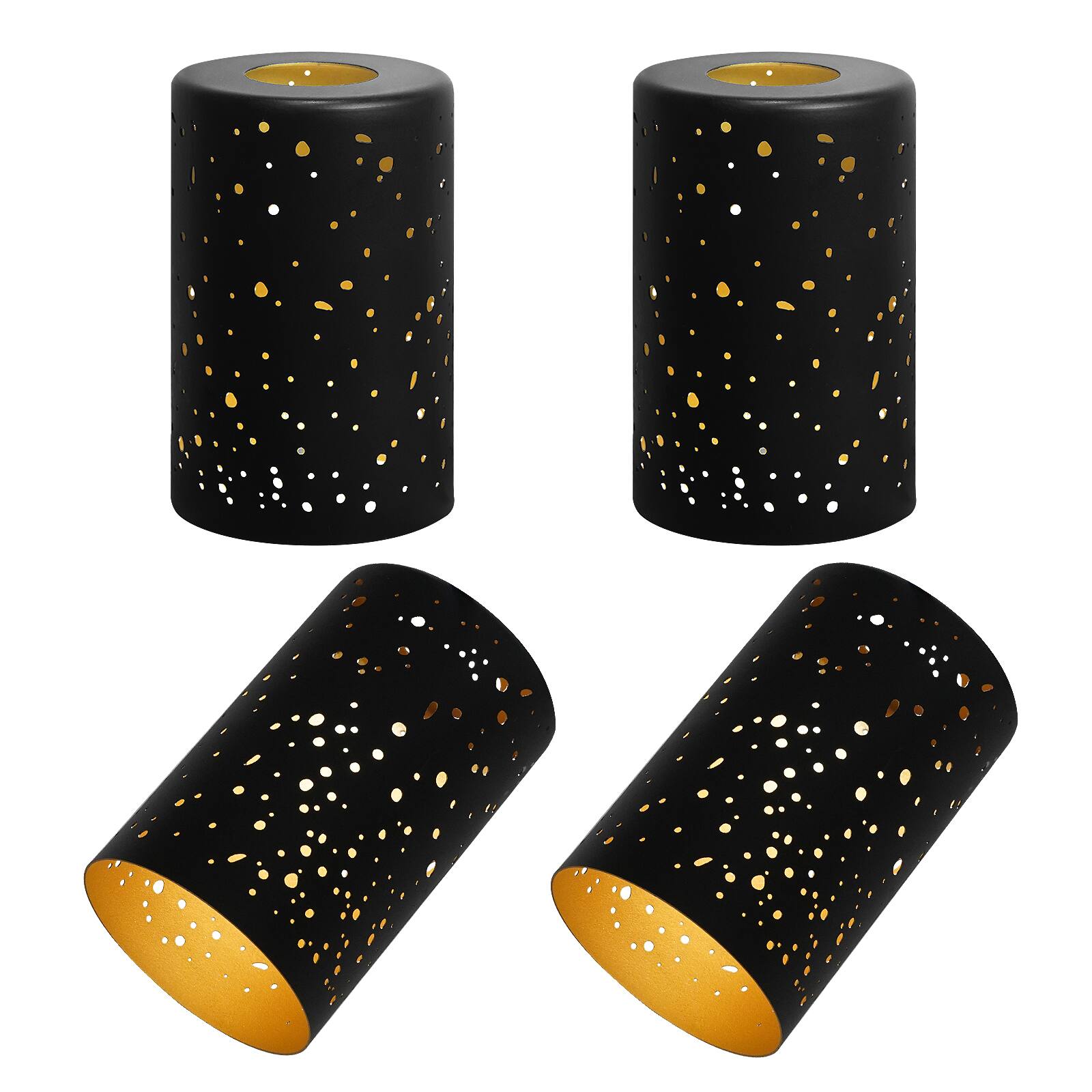 Front. Alucset - 4 Pack Fixture Replacement Globe Lampshade, Pendant Light Shade Starry Night Straight Cylinder Lampshade Fitter Opening - Black & Gold.