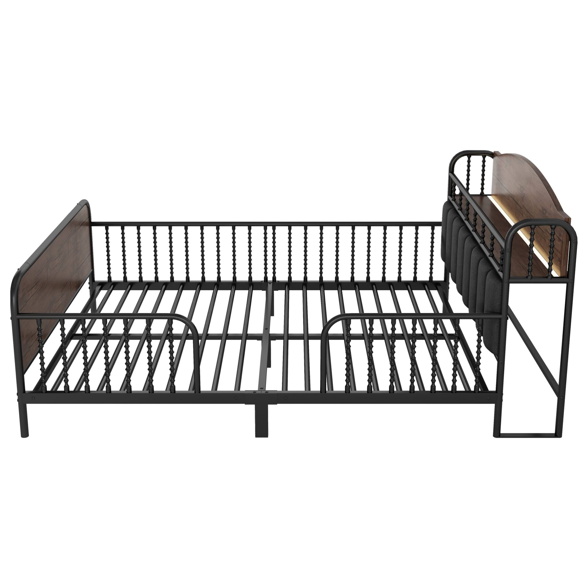 Alt View 7. GOODSILO - Full Size Metal Platform Bed Frame with LED Lighting and Upholstered Storage Headboard - Black.
