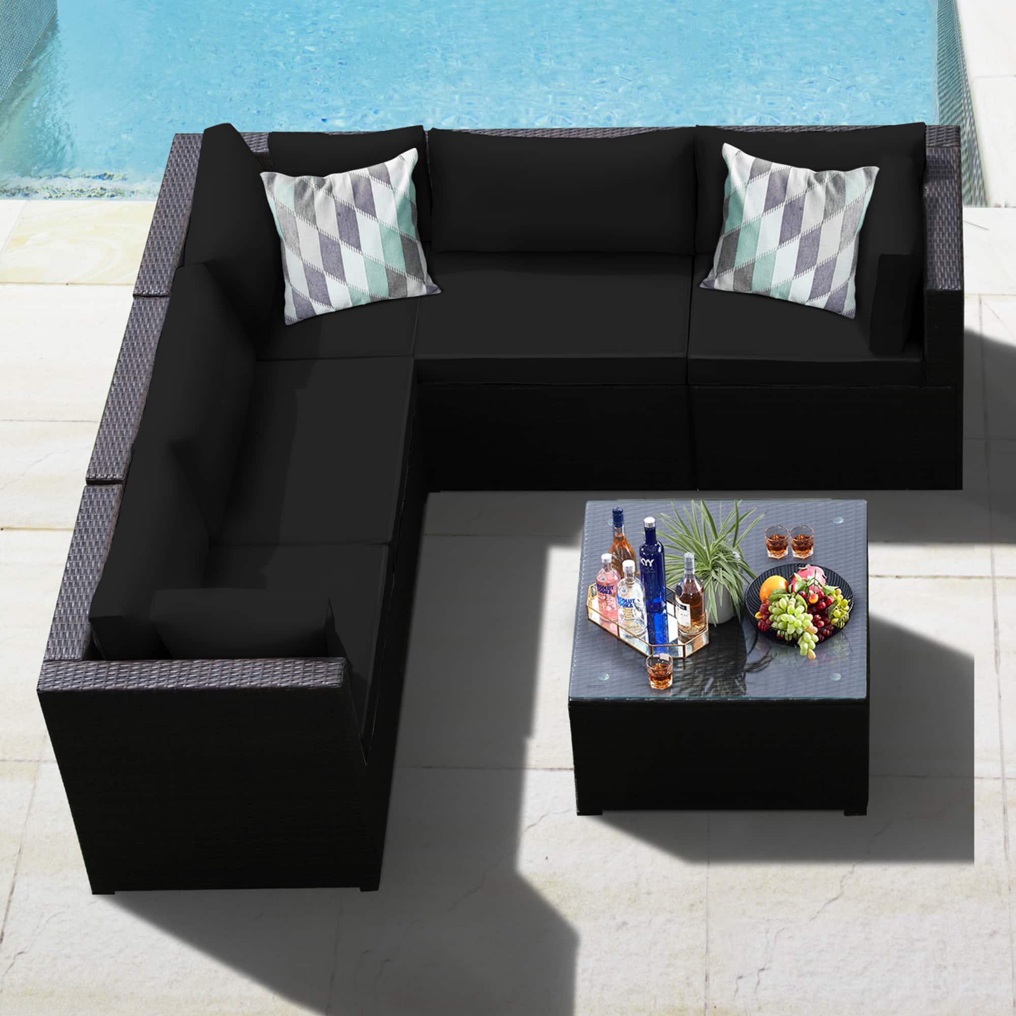 Gymax - 6PCS Rattan Patio Sectional Sofa Conversation Set Outdoor w/ Cushions - Black price history on PriceWatchPro