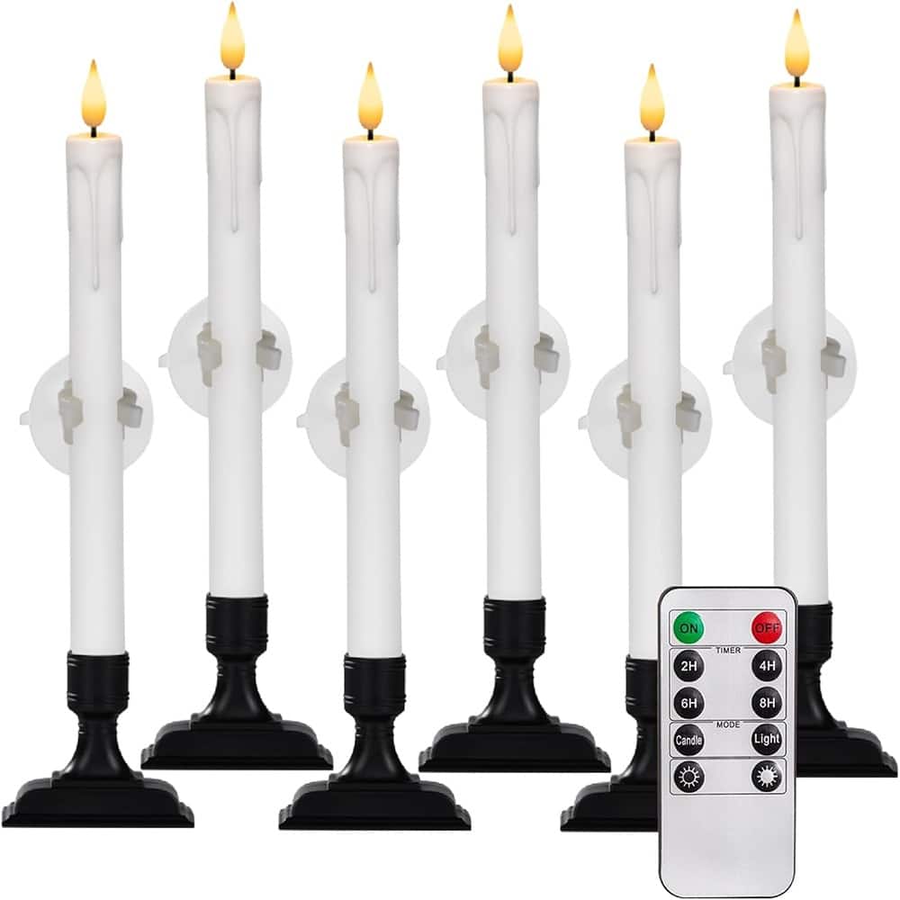 RTMB - 6-Pack White LED Window Candles – Battery Operated with Remote Timer