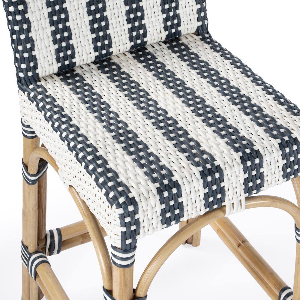 Alt View 8. Butler Specialty - Serienna Rectangular Rattan Low Back 24.5" Counter Stool - White And Navy Stripe.