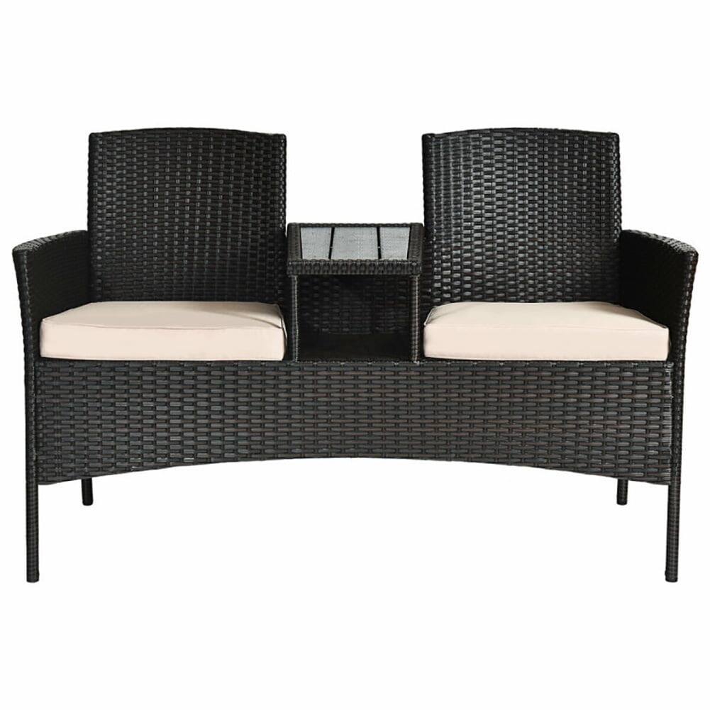 Left. Pefilos - 3-Piece Patio Set Outdoor Wicker Furniture Sets Modern Rattan Chair Conversation Sets with Coffee Table Seat Cushions - Black.