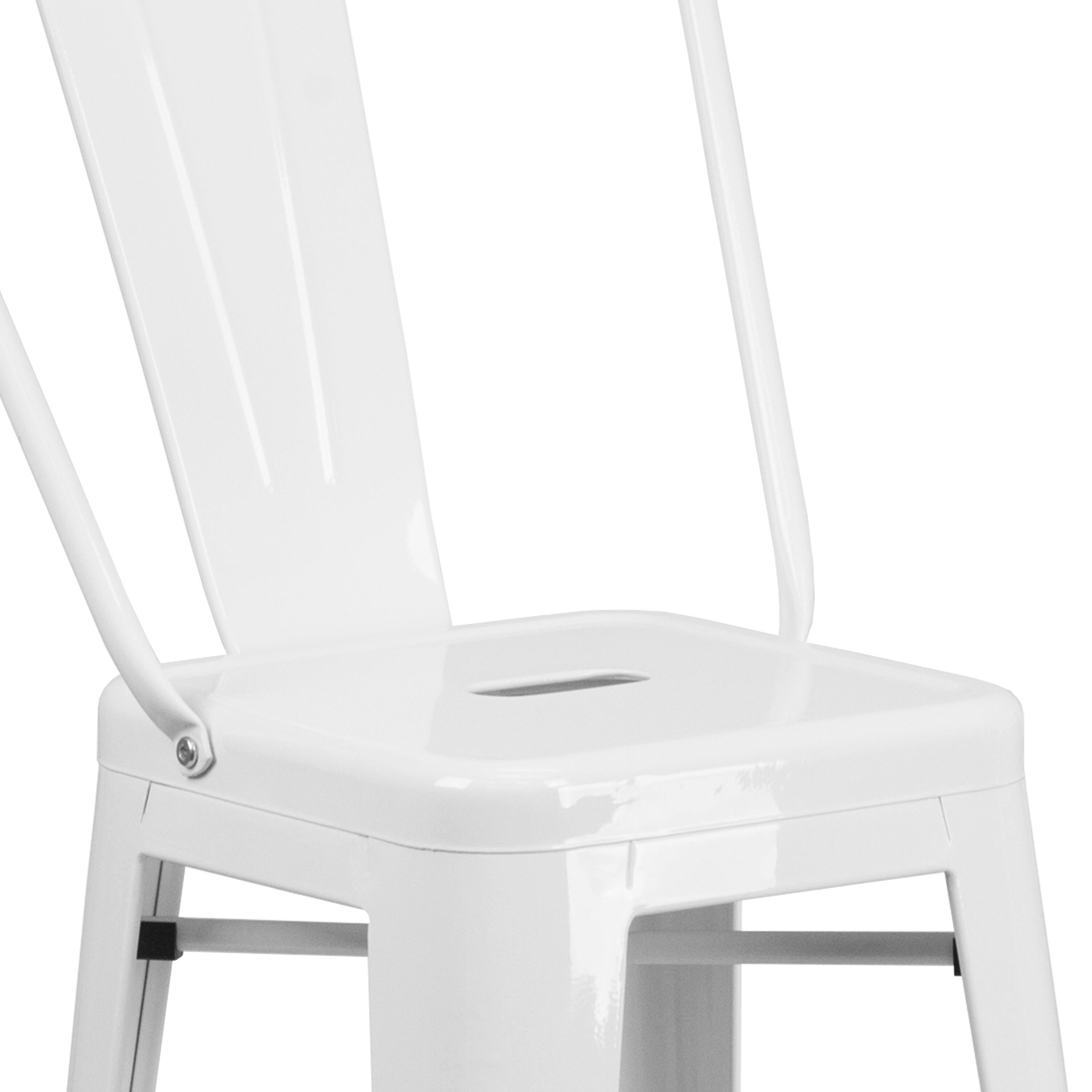 Alt View 9. Emma + Oliver - Commercial Grade 30"H Colorful Metal Indoor-Outdoor Barstool with Back - White.