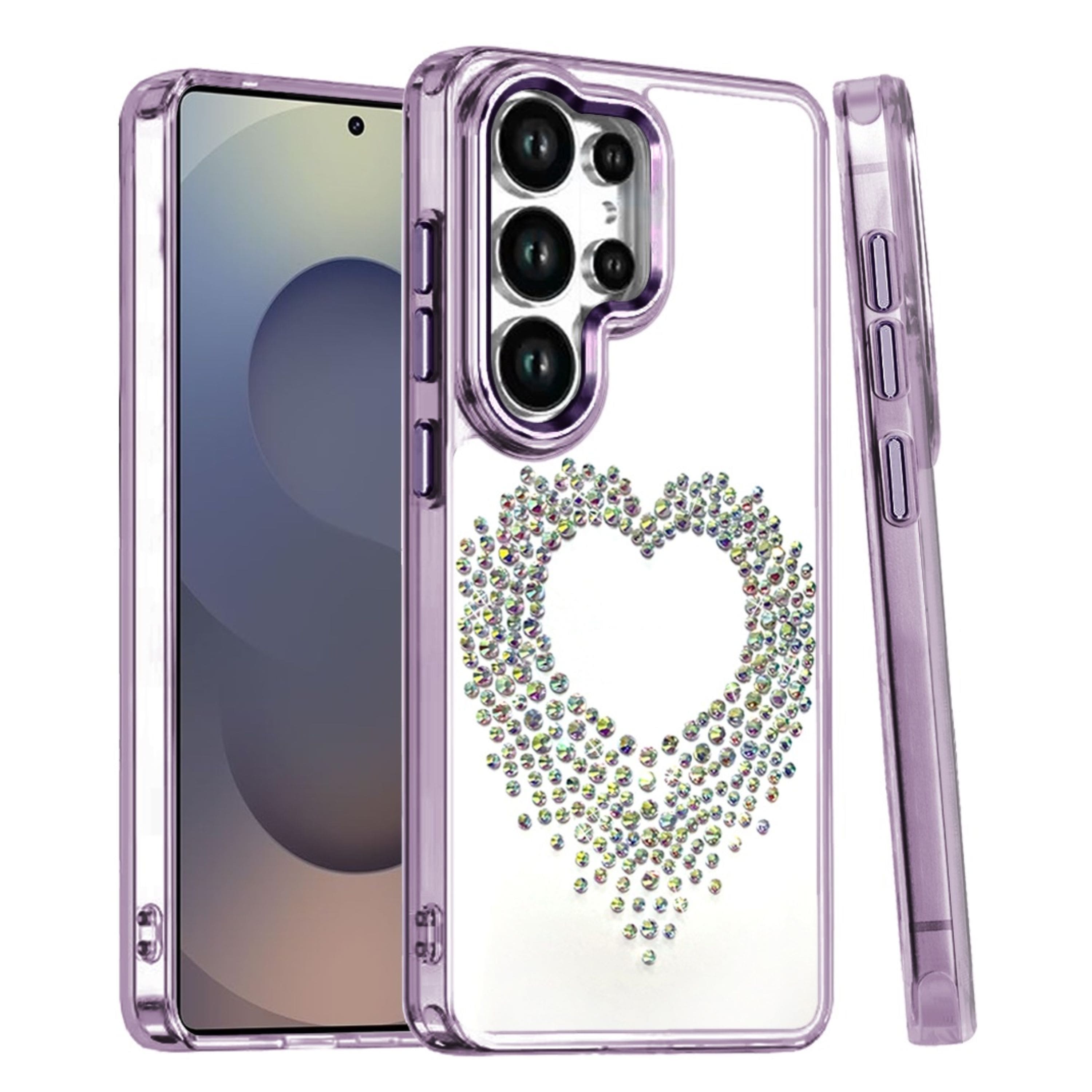 Kitcheniva - Heart Shaped Rhinestones Clear Phone Cover With Tempered Glass For Samsung Galaxy S25 Ultra - Purple price history on PriceWatchPro