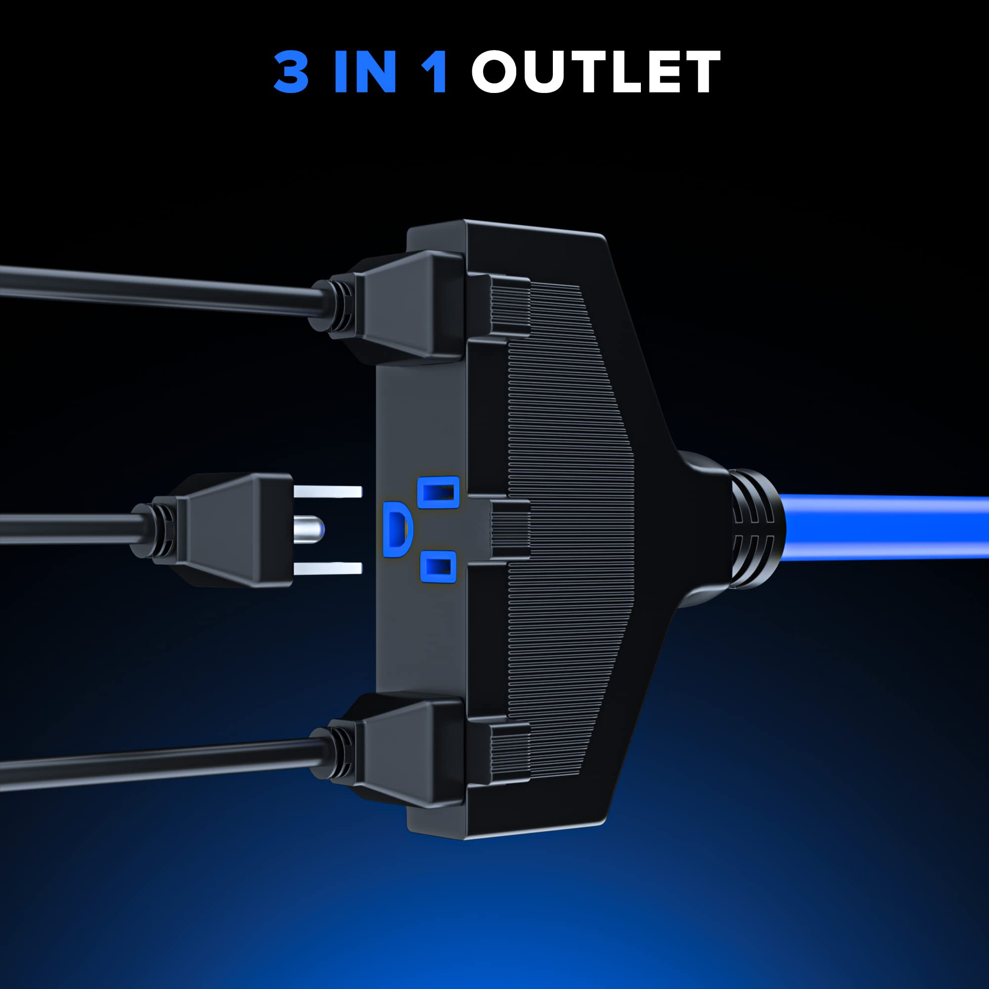 Alt View 4. Maximm - Extension Cord 10 Feet, SJTW Extension Cord with Multiple Outlets, 14 Gauge ETL Listed - Blue.