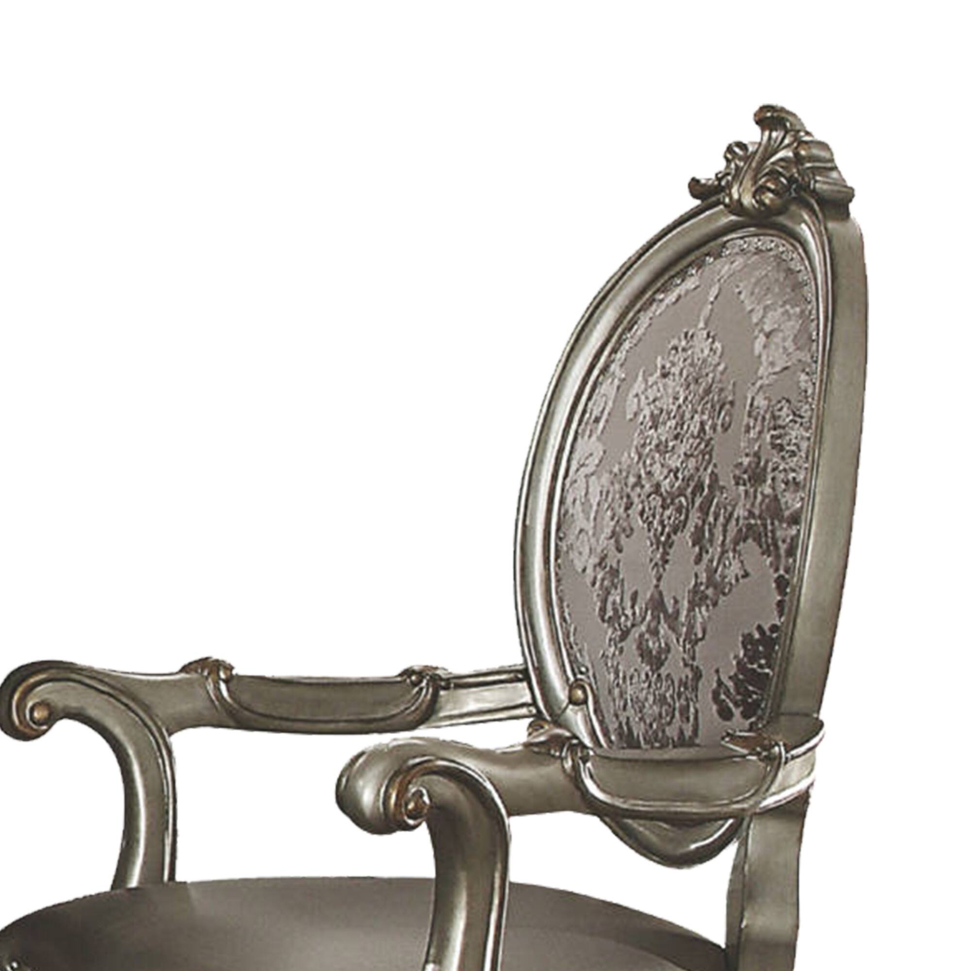 Alt View 1. Manhattan Lane - Wooden Arm Chairs with Fabric Upholstered Back and Leatherette Seat, Set of Two - Silver.