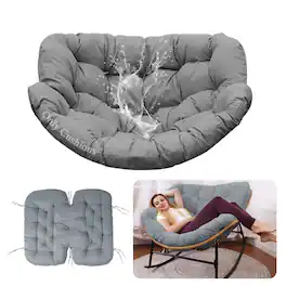 Chateau Abodes - Outdoor Rocking Chair Cushion, Waterproof Wicker Egg Chair Replacement Pad, Thick Papasan Seat Cushion with Ties - Light Gray