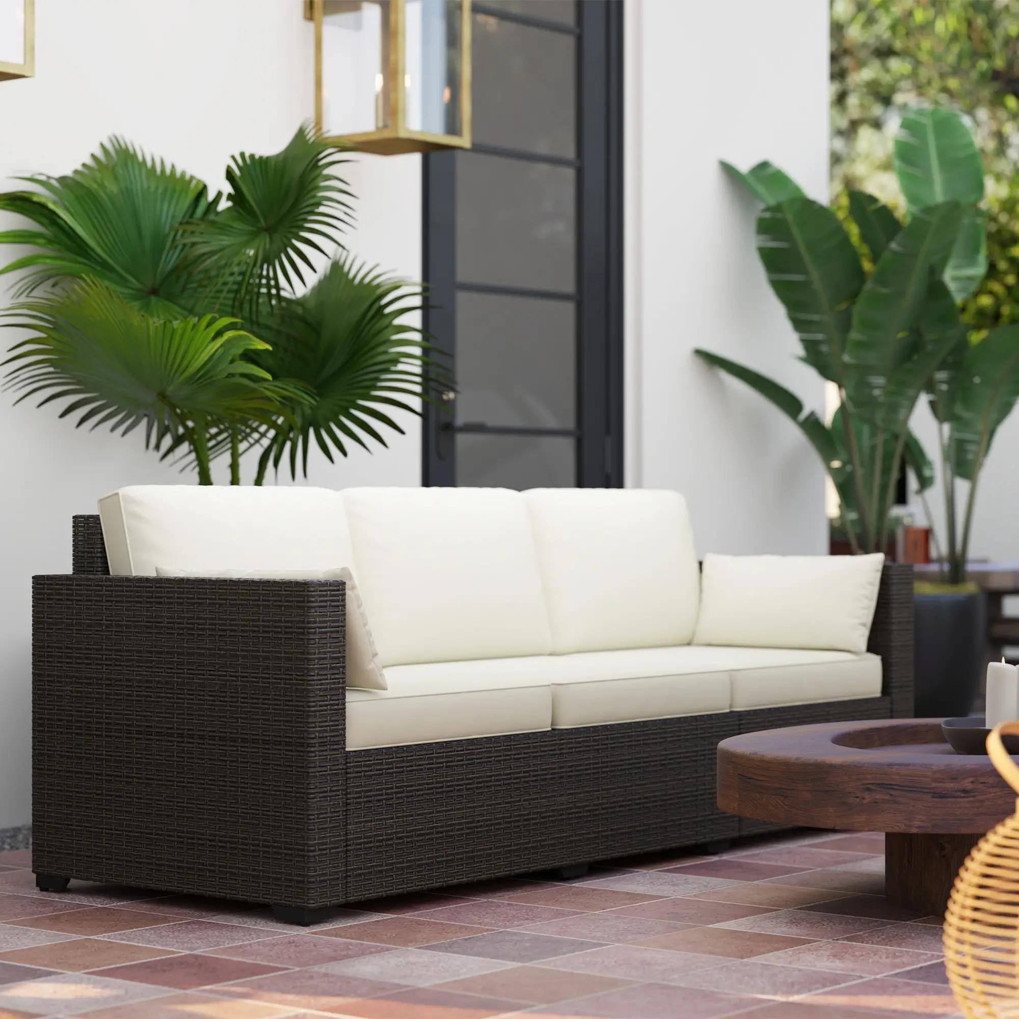 Left. Resenkos - Resenkos 3-Seat Sofa, Outdoor Sectional Furniture, PE Rattan, White - White.