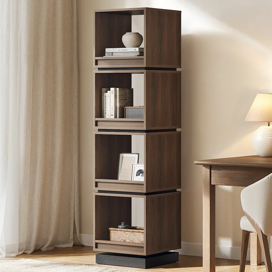 ModernMate 4 Tier 360° Rotating Bookshelf Tower, Wood Narrow Tall Book ...