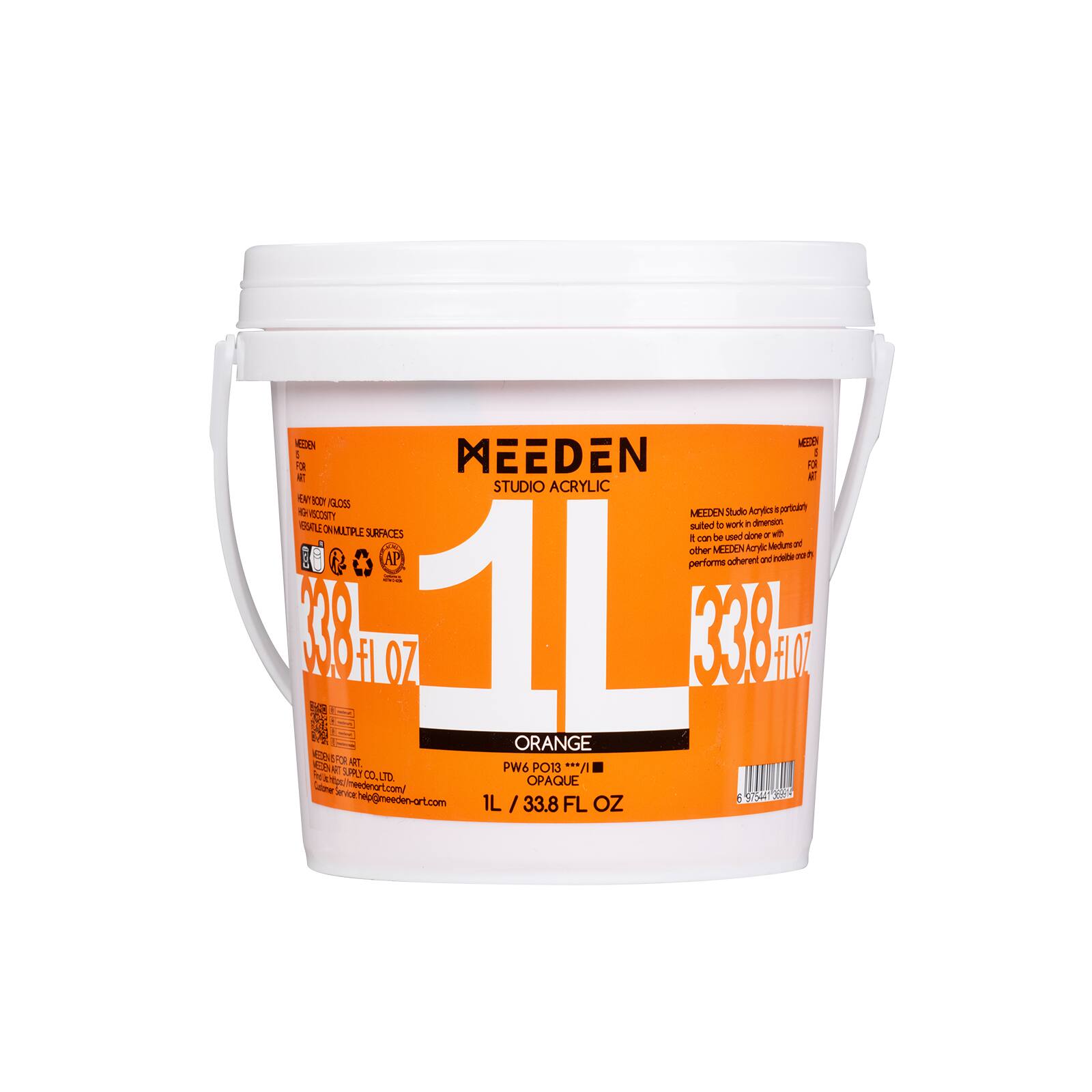 MEEDEN ACRYLIC  
STUDIO ACRYLIC  
1L / 33.8 FL OZ  
ORANGE  
PW6-PO13  
OPAQUE  
MEEDEN Studio Acrylic is particularly suited to work in dimension. It can be used done or with other MEEDEN Acrylics and mediums.  
MEEDEN FOR ART CO., LTD.  
www.meeden-art.com  
help@meeden-art.com