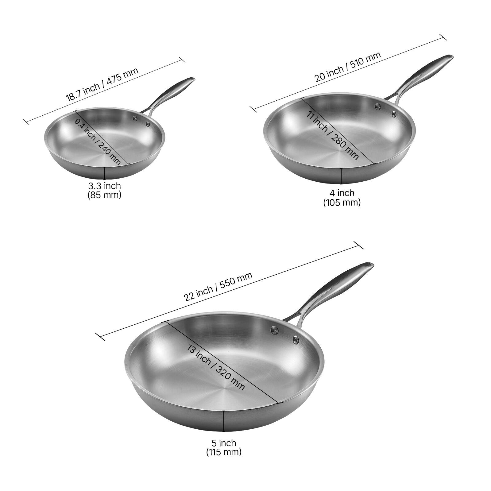 - 18.7 inch / 475 mm
- 9.4 inch / 240 mm
- 3.3 inch (85 mm)

- 20 inch / 510 mm
- 11 inch / 280 mm
- 4 inch (105 mm)

- 22 inch / 550 mm
- 13 inch / 320 mm
- 5 inch (115 mm)