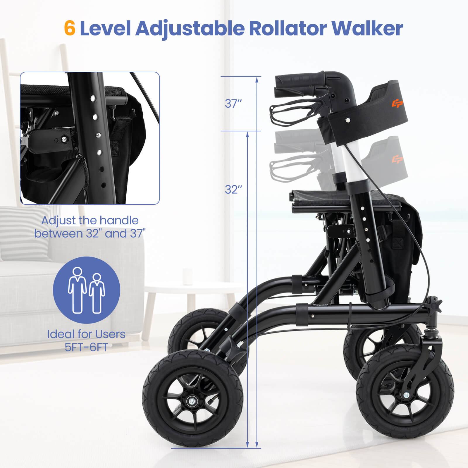 6 Level Adjustable Rollator Walker

37"

32"

Adjust the handle between 32" and 37"

Ideal for Users 5FT-6FT