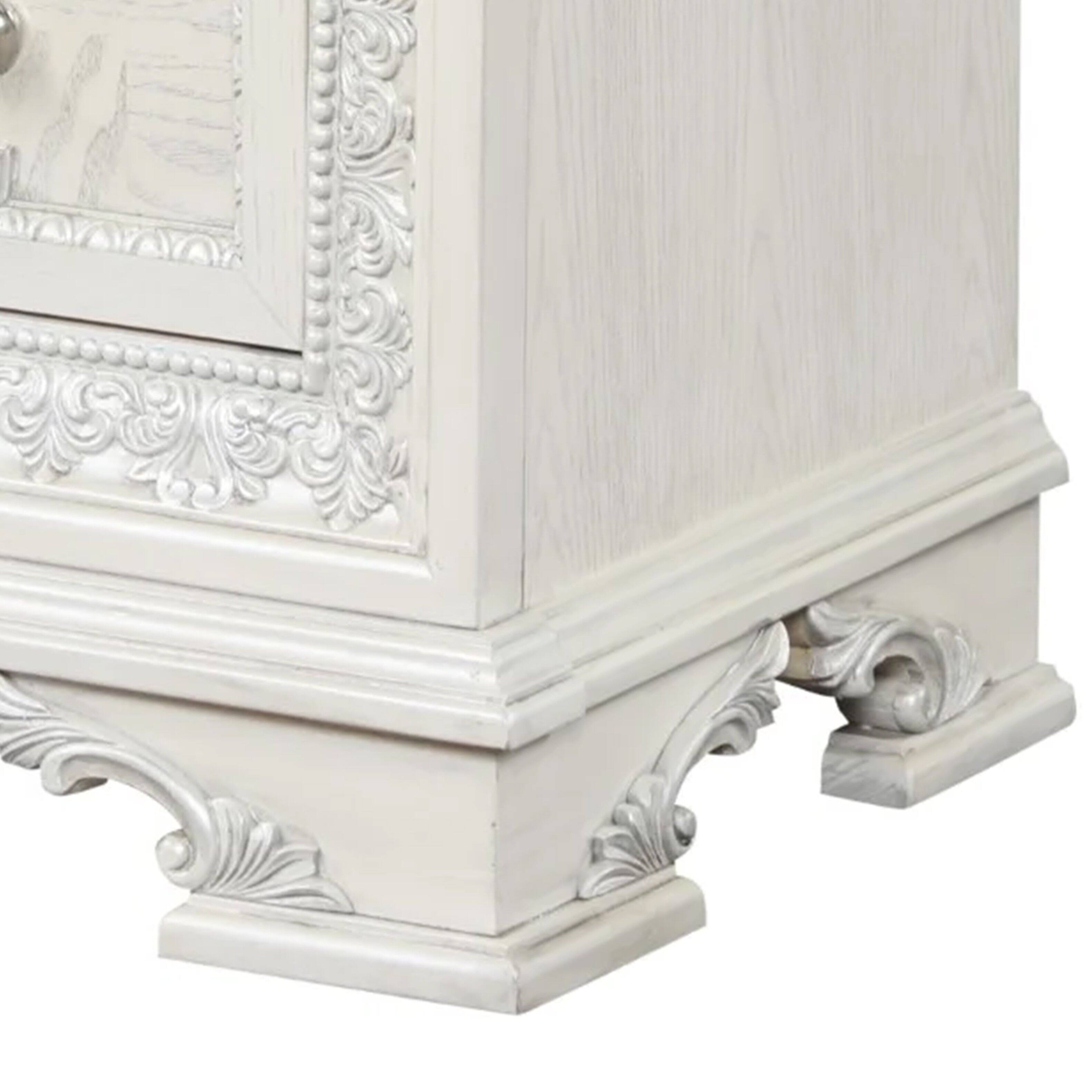 Alt View 3. Manhattan Lane - Miamy Nightstand, USB, 2 Drawers, 29 Inch - Creamy White, Silver.