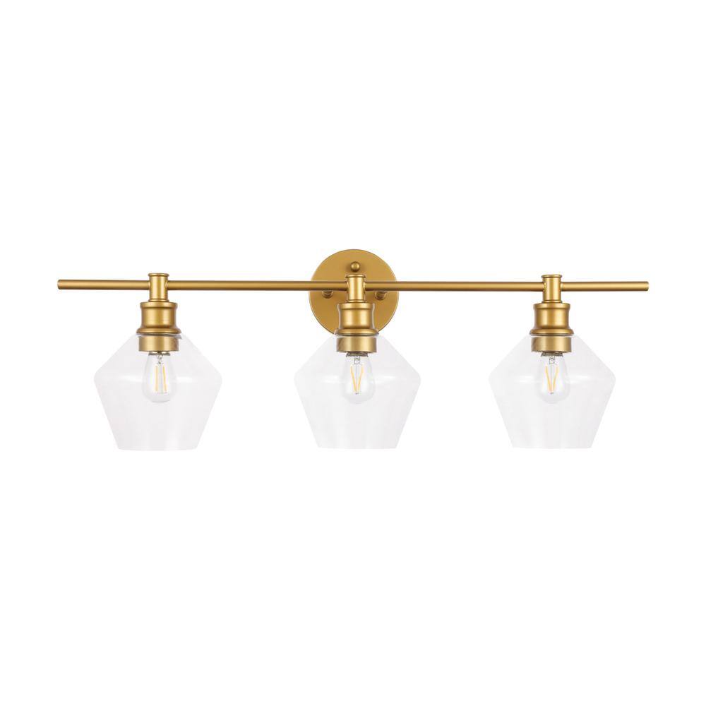 Alt View 1. Living District - Gene 3 light Brass and Clear glass Wall sconce - Brass And Clear Glass.