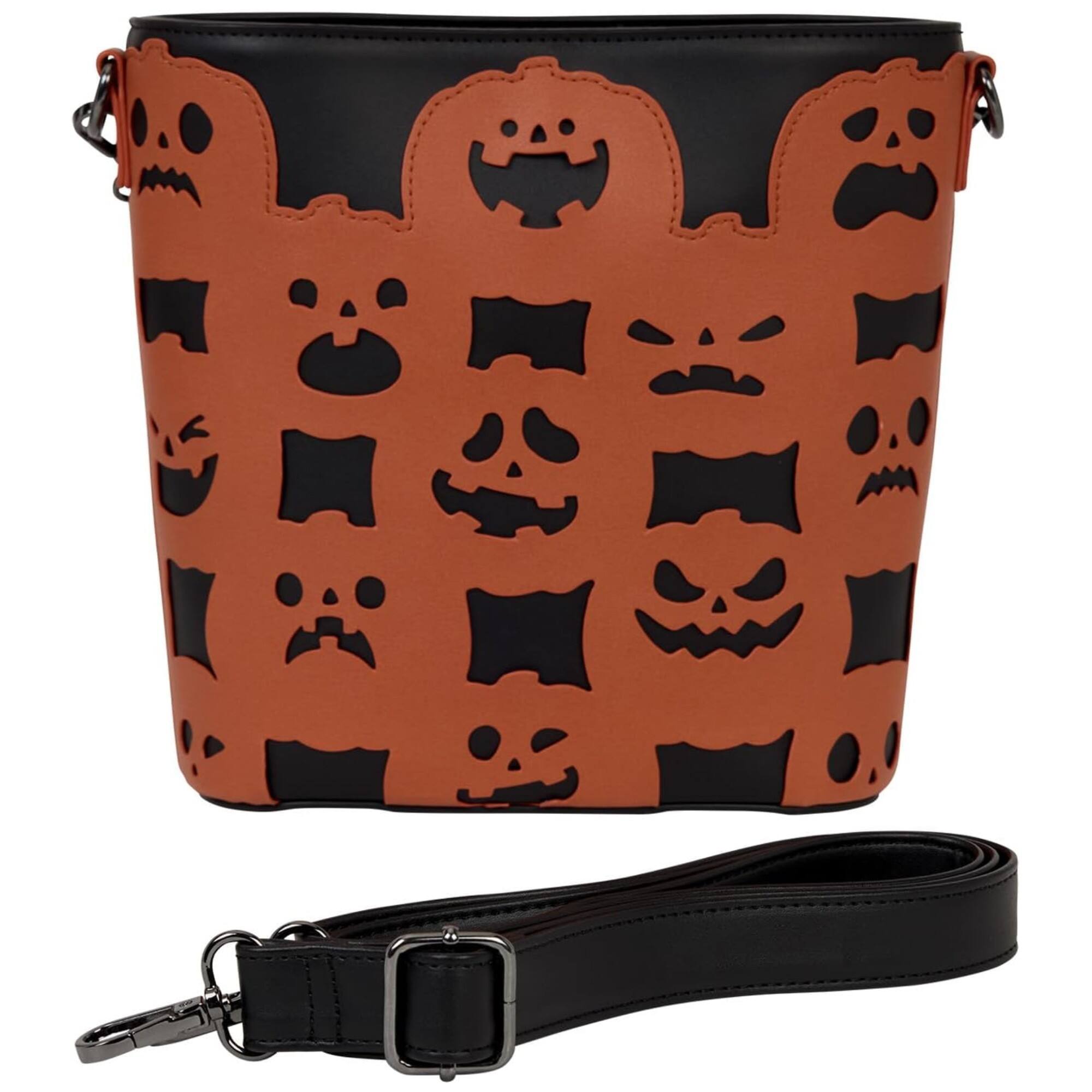 Alt View 2. Disney - Loungefly Halloween Pumpkin Crossbody & Tote Bag, Orange & Black - Black.