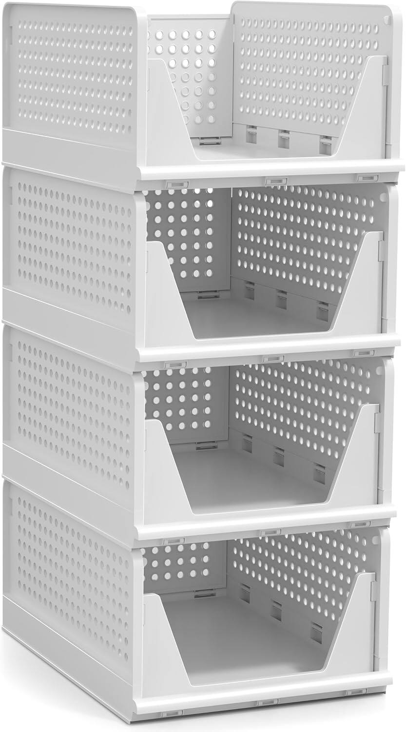 Alt View 4. Sorbus - Sorbus Shelf Organizer - Closet Shelf Organizer for Clothes, Closet, Bathroom, Kitchen, Garage - Plastic Stackable Shelf - White Medium.