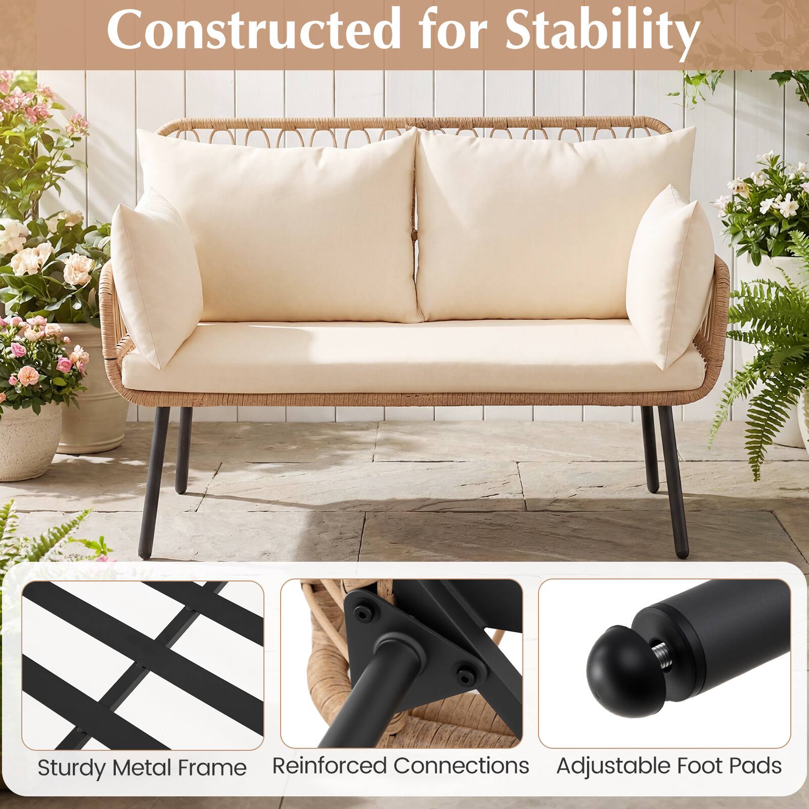 Constructed for Stability

- Sturdy Metal Frame
- Reinforced Connections
- Adjustable Foot Pads
