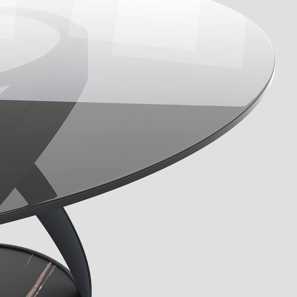 Alt View 1. POVISON - 51" Modern Gray Glass Round Dining Table for 4, Smoked Gray Tempered Glass Tabletop with Black X Carbon Steel Base - Smoked Gray Tempered Glass with Black.