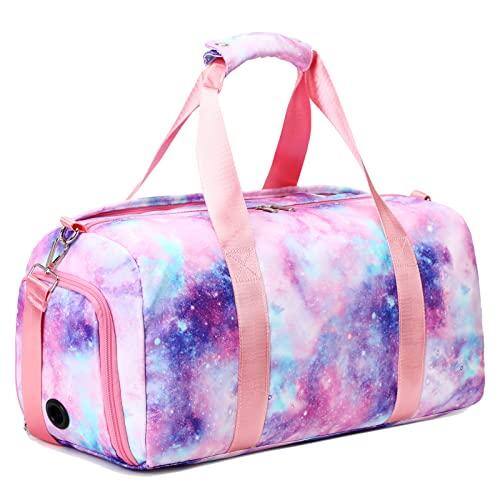 Fabibe - Gym Duffle Bag For Gymnastics Sports Teens Women Small Overnight Weekender Carry On Travel With Shoe Compartment And - 03-Galaxy Pink