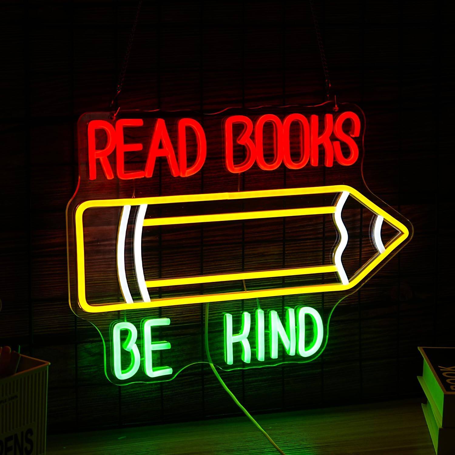 Auledio Read Books Be Kind Neon Sign Pencil Led Neon Light for Wall ...