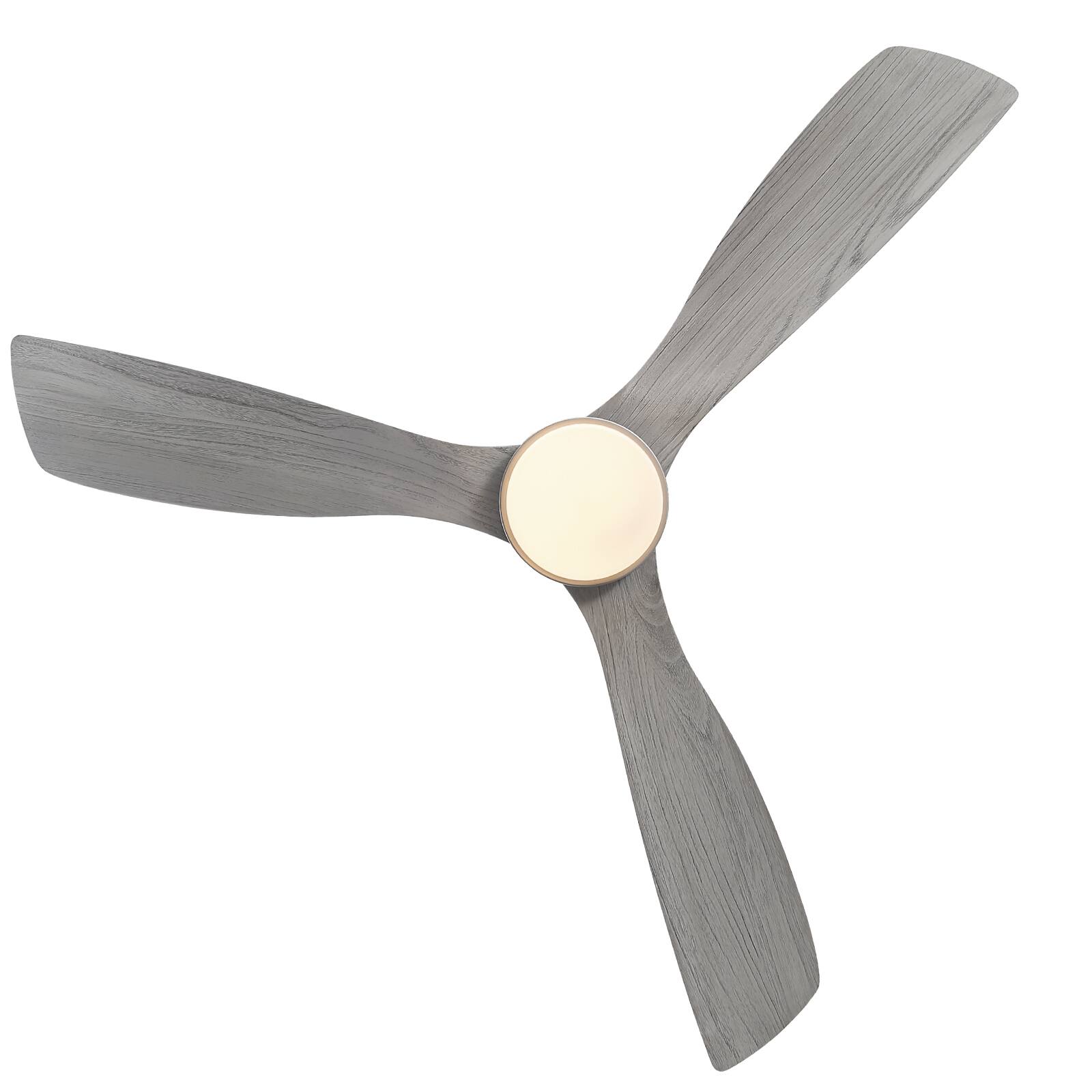 Back. Sofucor - Modern Solid Wood 52 Inch Low Profile Ceiling Fan with Dimmable LED Light and Remote 6 Speeds Quiet Bedroom - Silver Grey Wood.