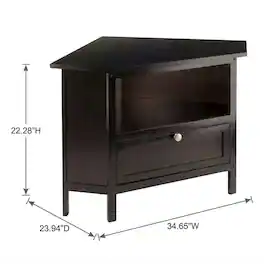 FurniFact - Solid Wood Corner TV Stand With Storage Flip Down Door And Open Shelf - Espresso