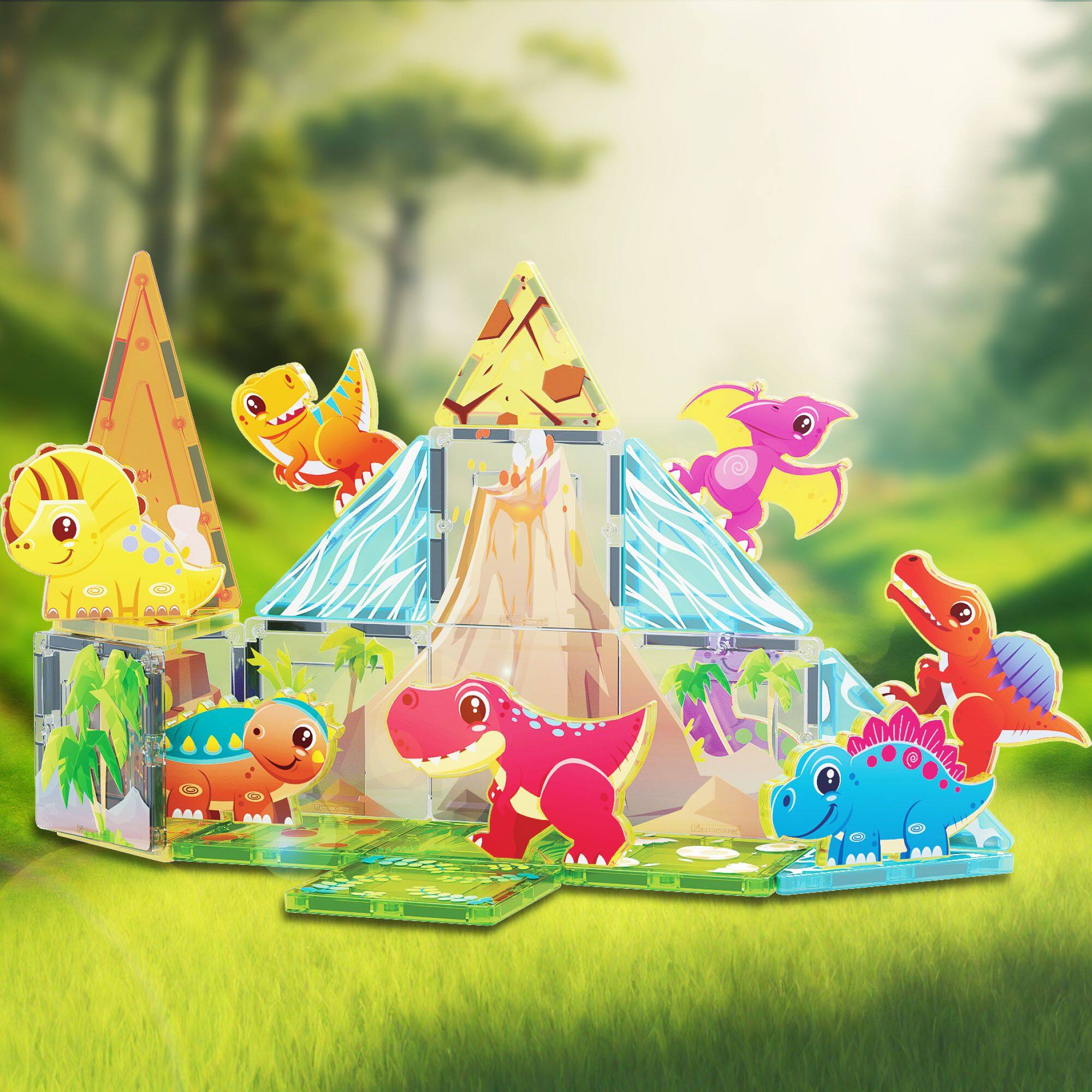 Alt View 7. PicassoTiles - PICASSO-TILES Magnetic Tiles for Kids, 26PCS Dinosaur Theme, Construction STEM Building Blocks Educational Toy - Multicolor.