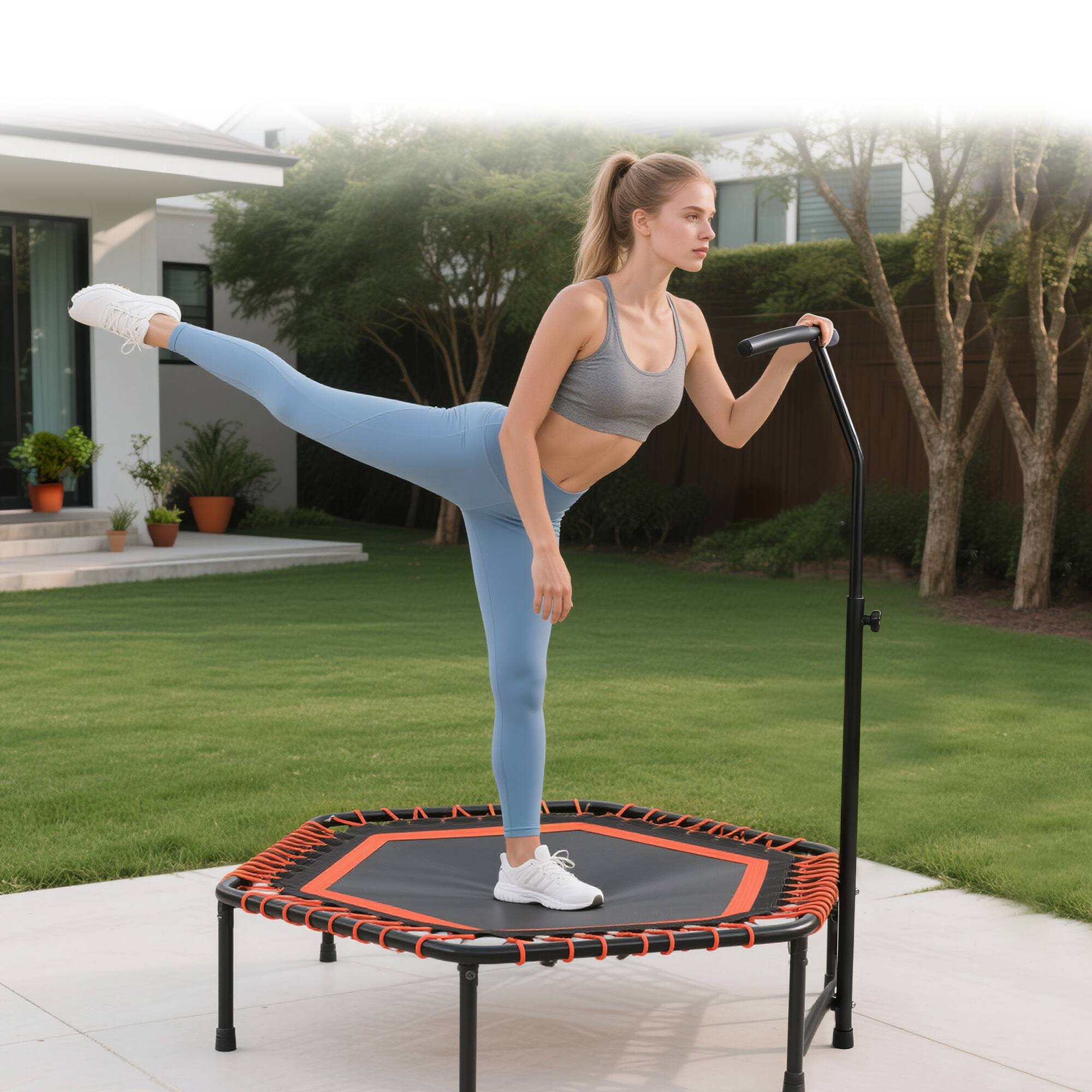 Alt View 1. Ecooso - 48" Fitness Rebounder w/ Adjustable Handlebar, Bungee Cords, Quiet & Stable, Indoor/Outdoor Workout - Orange.