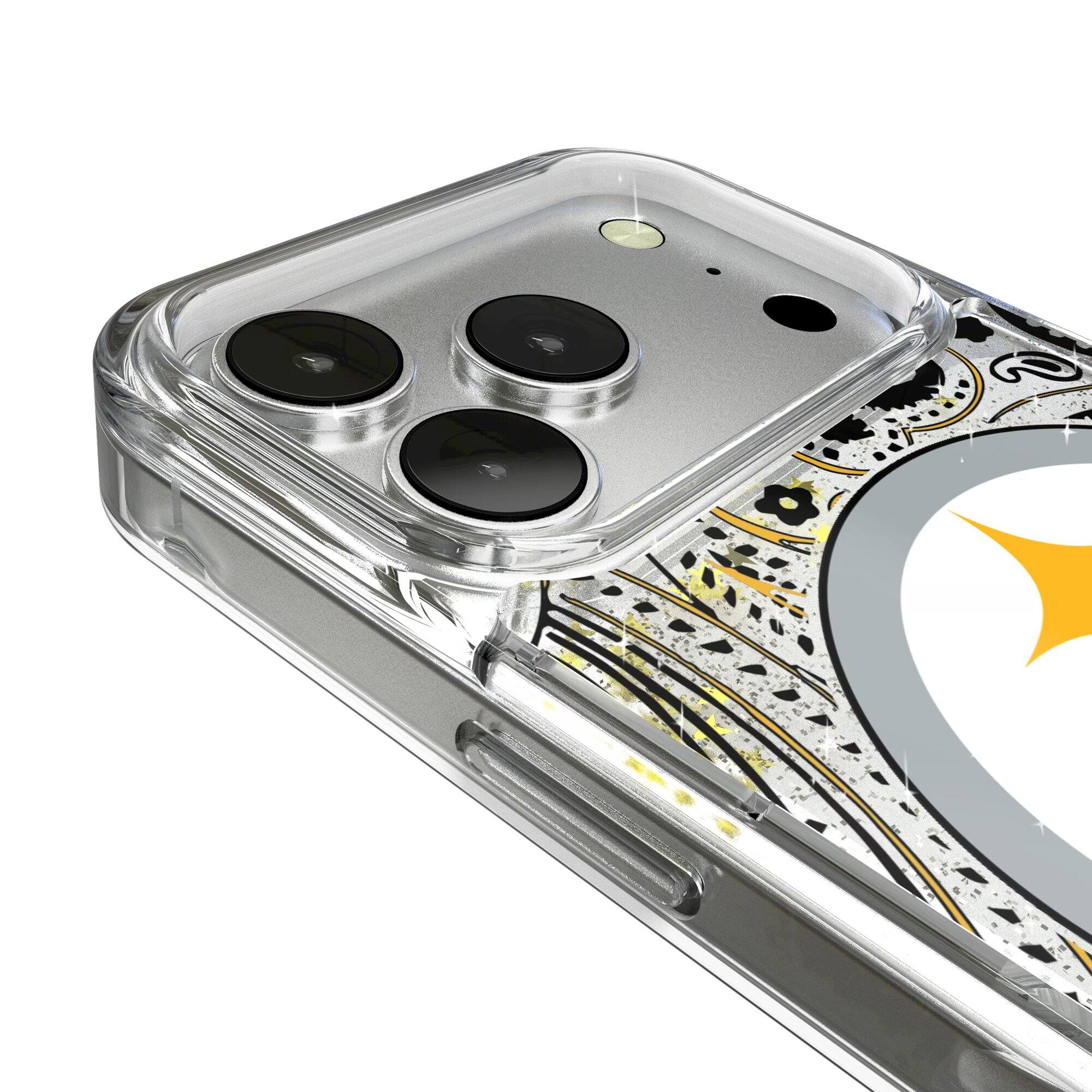 Alt View 2. Keyscaper - Pittsburgh Steelers iPhone Paisley Design Glitter Case - 14 Pro Max - Multicolor.