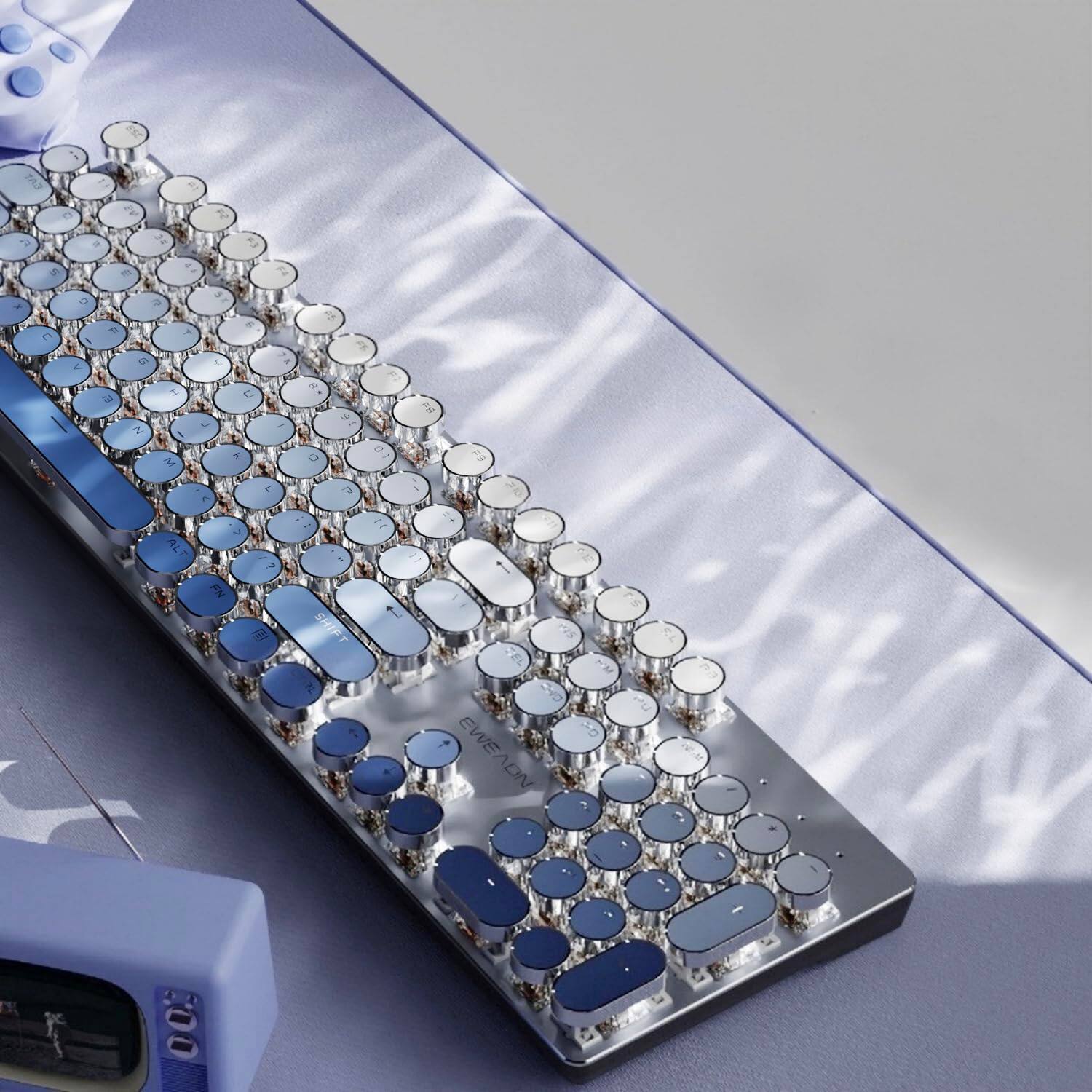Cozy Serene - Eweadn Typewriter Wireless Mechanical 104 Keys Gradient Color Keyboards With White Backlit Anti-ghosting Blue - Gradient Blue