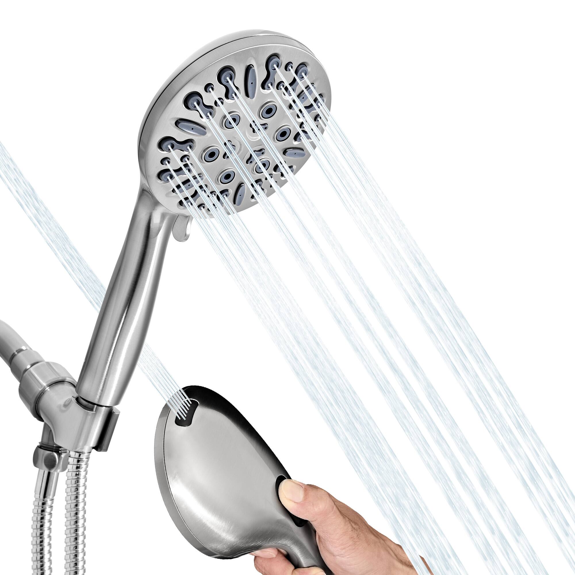 Back. Akicon - Akicon High Pressure Handheld Shower Head 9-Setting with 60" Stainless Steel Hose 2.5 gpm in Brushed Nickel - Brushed Nickel.