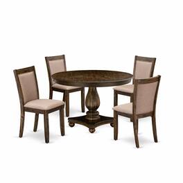 East West Furniture - 5 Piece Dinner Table Set Includes a Kitchen Table and 4 Dark Khaki Linen Fabric Upholstered Dining - Multi-Color