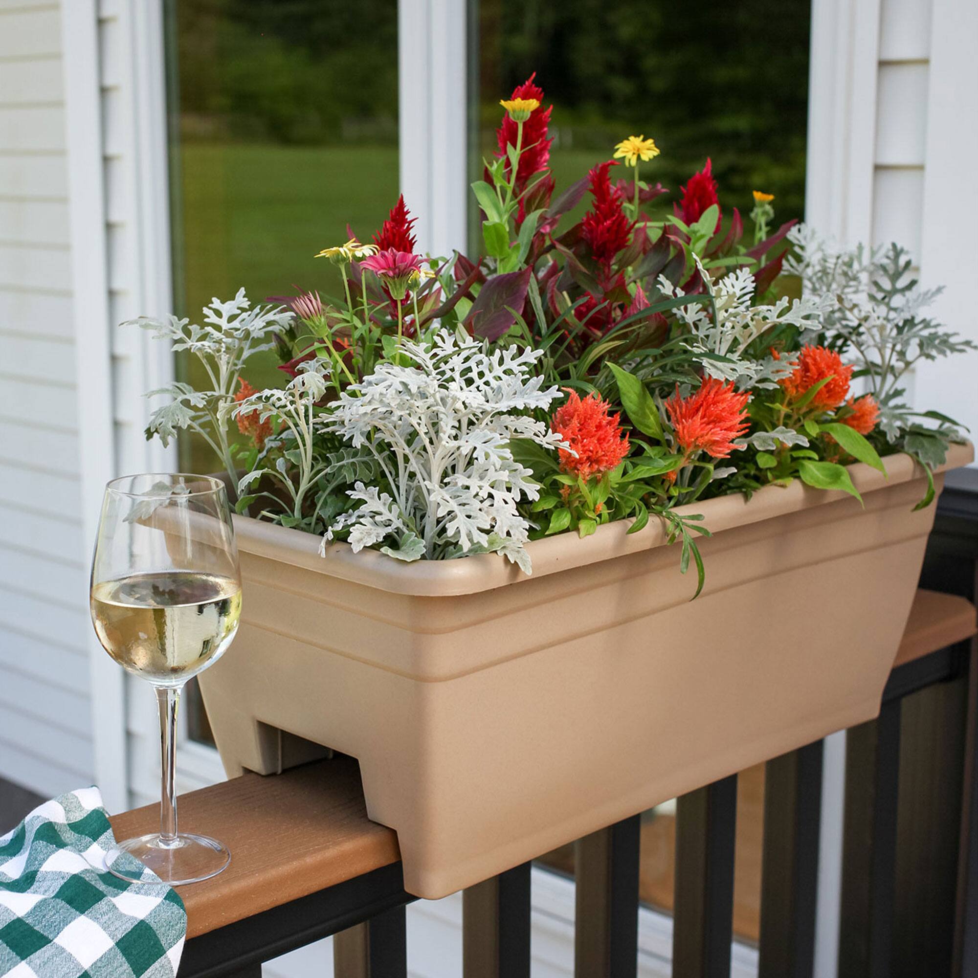 Alt View 5. The HC Companies - HC Companies 24 Inch Deck Rail Box Planter with Drainage Holes, White (4 Pack) - White.