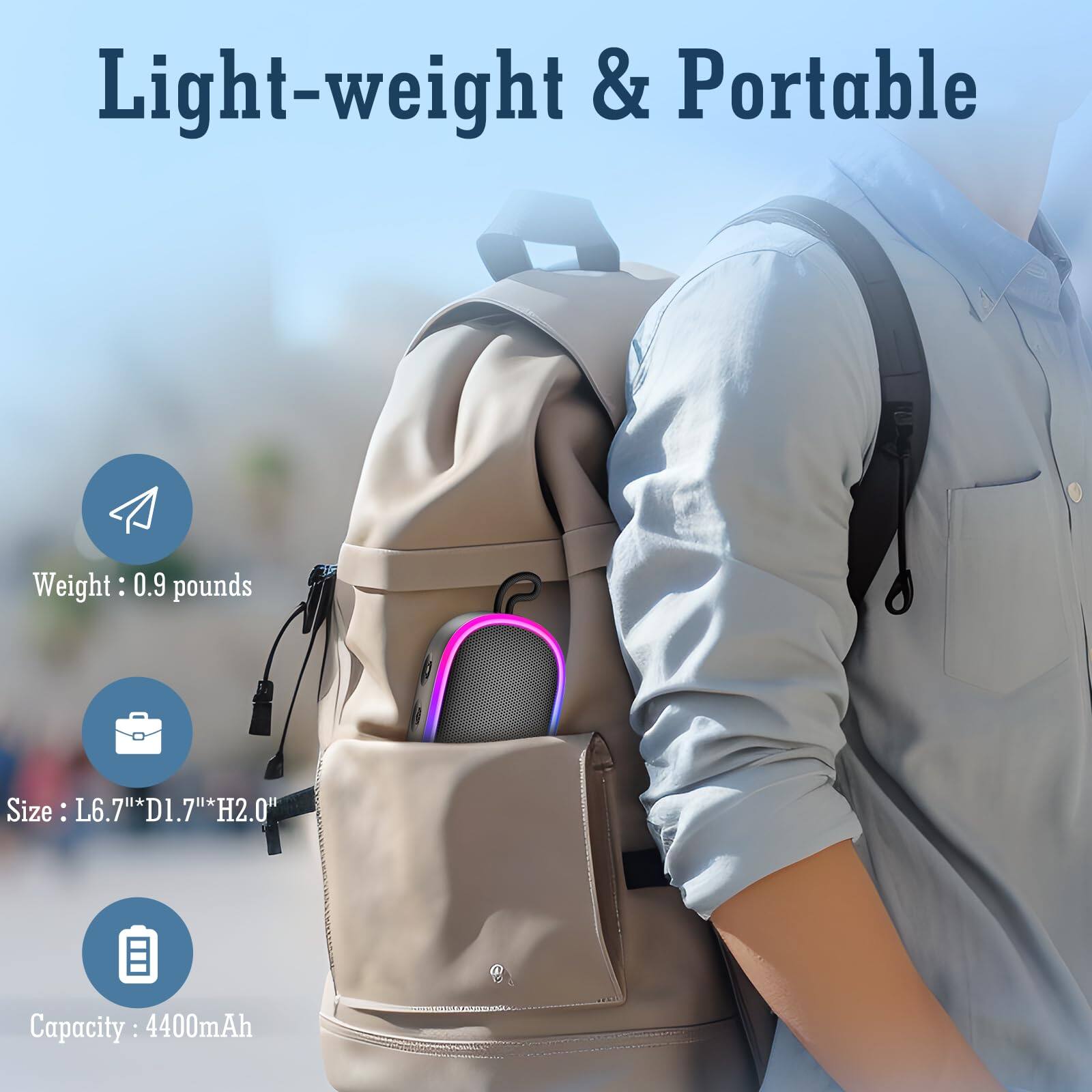 Light-weight & Portable

Weight: 0.9 pounds

Size: L6.7" * D1.7" * H2.0"

Capacity: 4400mAh