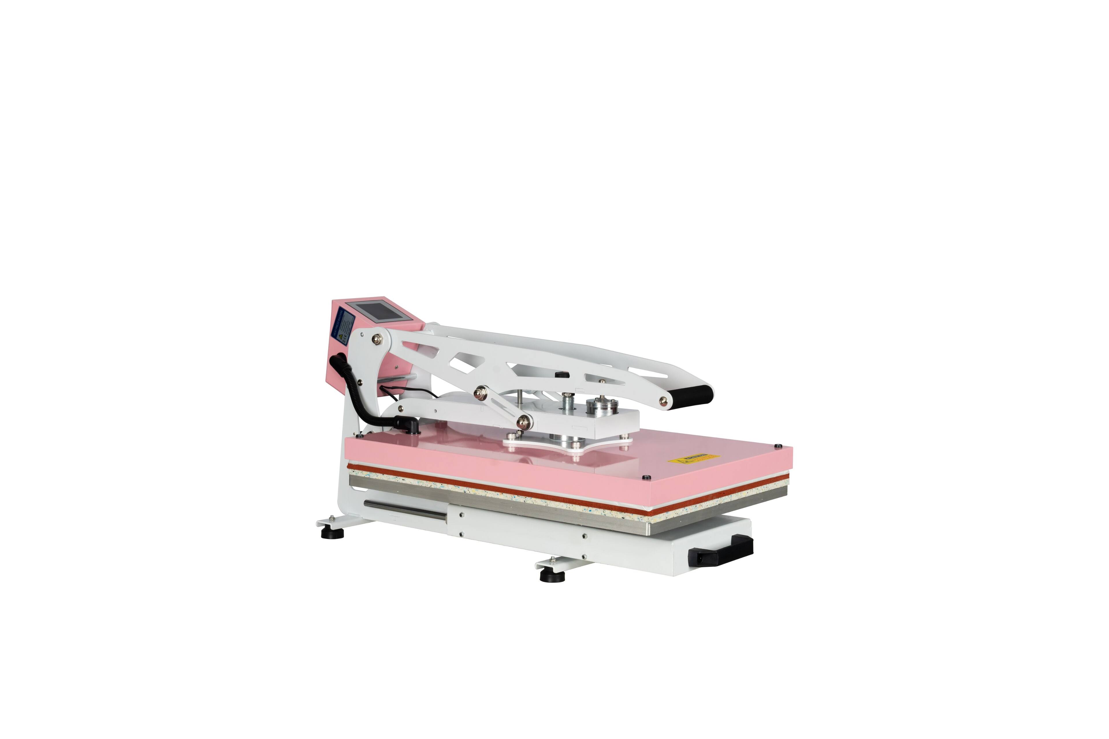Angle. ELEMENT ACE - 16x24 Semi-Automatic Heat Press Machine - Auto Open & Slide-Out Base - Pink+White.