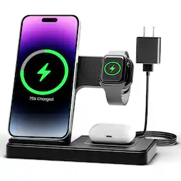 MOSZAR LLC - 3-in-1 Wireless Charging Station for iPhone, Apple Watch & AirPods – Fast Charger Stand - Black