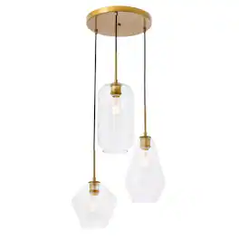 Living District - Gene 3 light pendant - Brass And Clear Glass