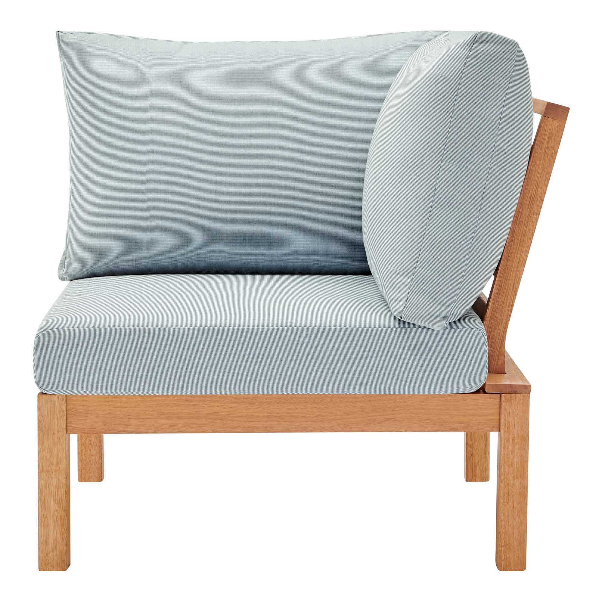 Alt View 4. Modway - Freeport Karri Wood Sectional Sofa Outdoor Patio Corner Chair by Modway - Natural Light Blue.