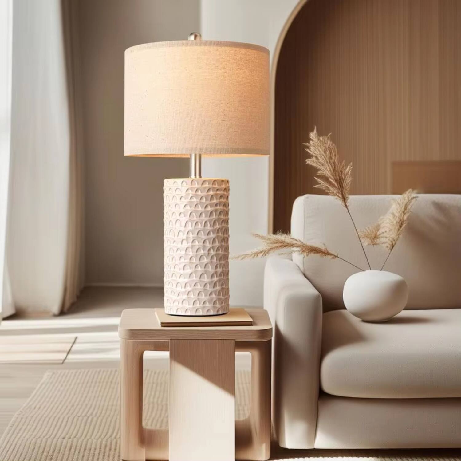 Back. Luckbyte - 2-Piece Modern Ceramic Table Lamp Set, Rustic Farmhouse Bedside Nightstand Lamps for Bedroom Living Room - White.