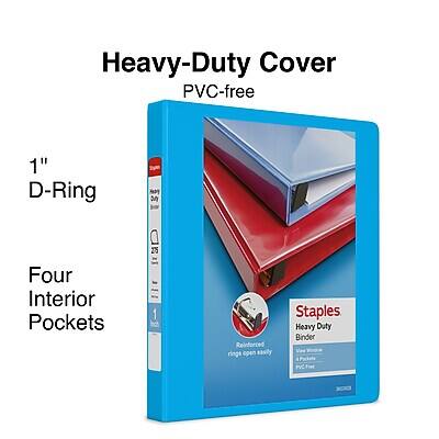 Heavy-Duty Cover  
PVC-free  

1" D-Ring  

Four Interior Pockets  

Staples  
Heavy Duty Binder  
Ring opens easily  
Reinforced rings  

Heavy-Duty Cover  
PVC-free