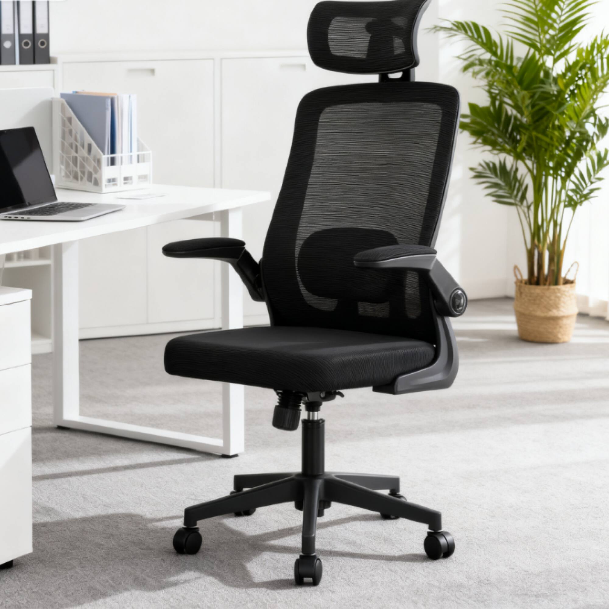 Alt View 4. GOODSILO - Ergonomic Mesh Office Chair with Adjustable Headrest, Lumbar Support, and Flip-Up Armrests - Black.