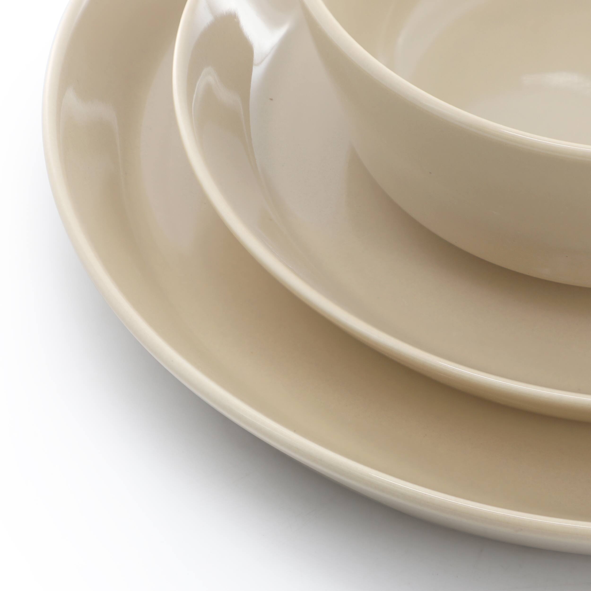 Back. Gibson - Gibson Elite Sunlit Mist 12 Piece Round Stoneware Dinnerware Set in Cream - Cream.
