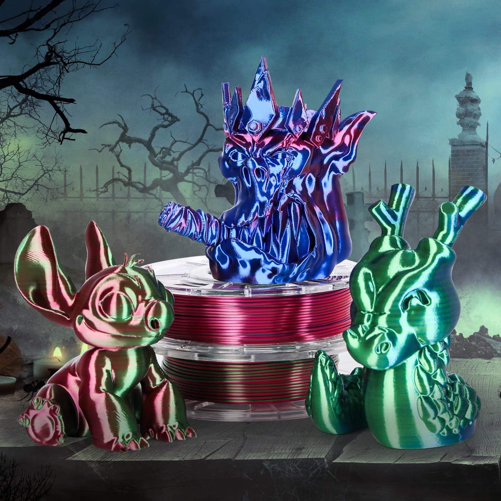 Alt View 1. GlowWise - Shiny Dual-Color PLA Filament 1.75mm (4x200g) - Multi-Color Changing Spools for FDM 3D Printers - Dual Red Gold/Red Green/Red Blue/Blue Green.