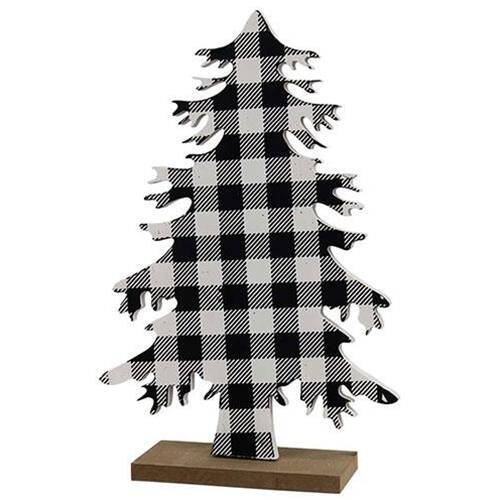 Front. BreeBe - *Black & White Buffalo Check Wood Tree Large - Black, White.