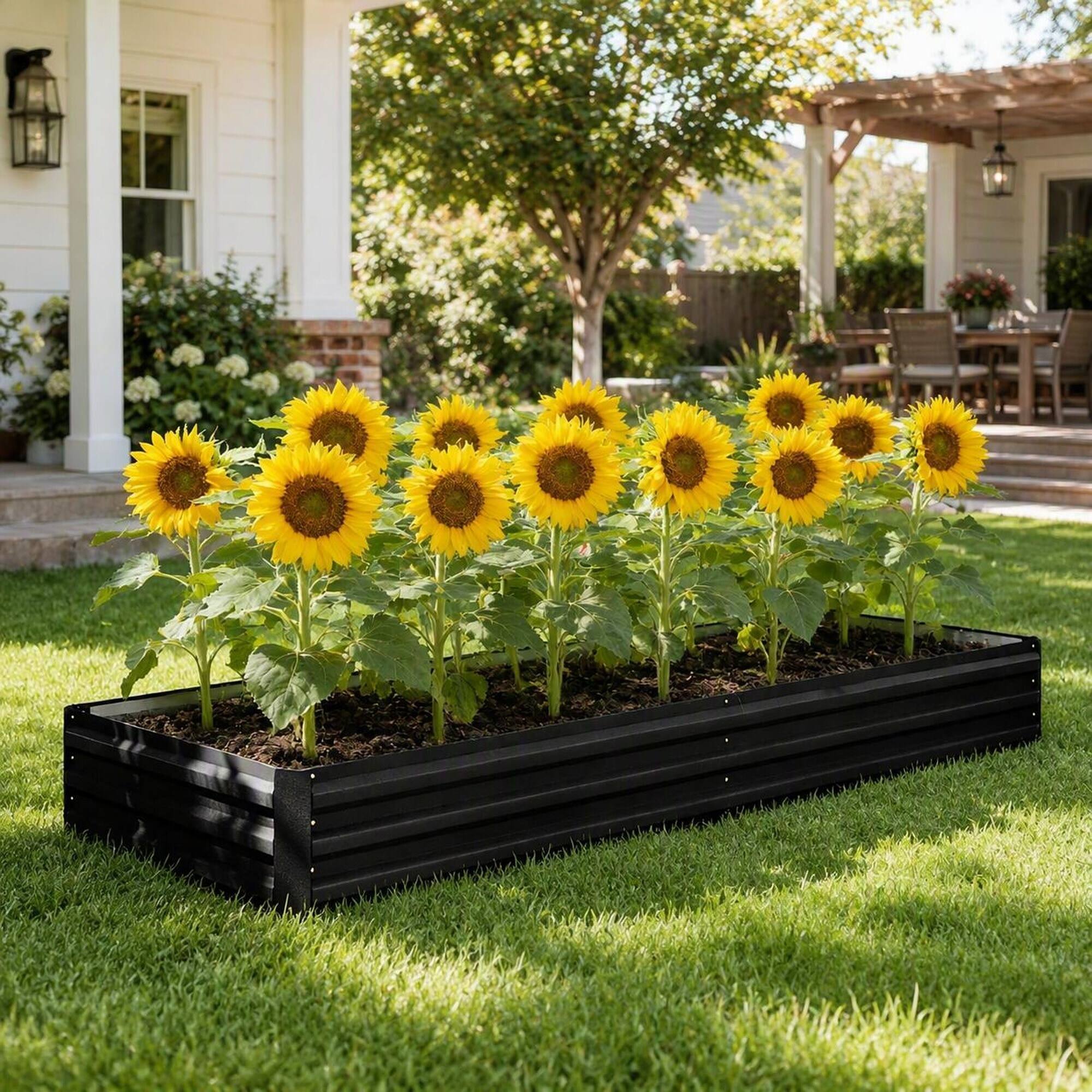 Alt View 1. RYHNUYNE - Galvanized Steel Raised Garden Bed 95x35.75x11.75 Inch Black Metal Planter Box for Vegetables Flowers - Black.