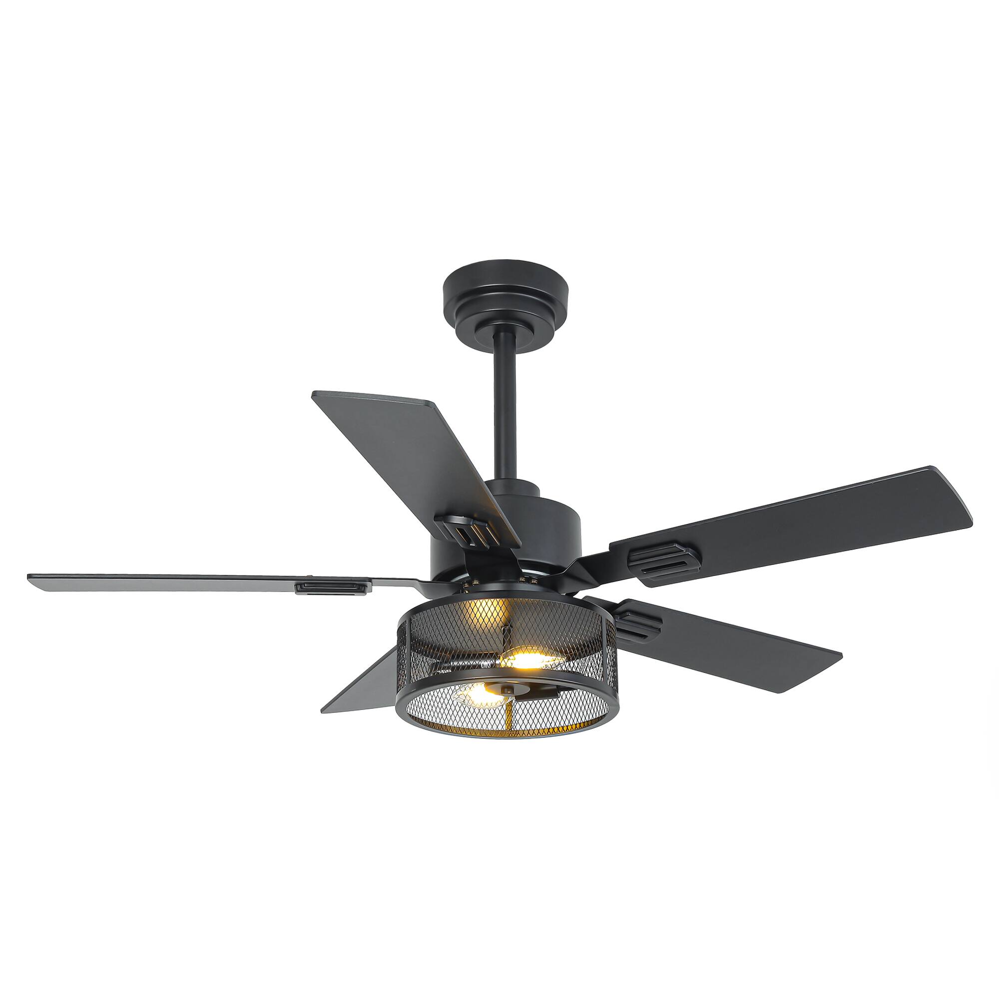 Alt View 7. Vaczon - 42" Industrial Black Metal Caged Ceiling Fan with Light and Remote  & App Control - Black.