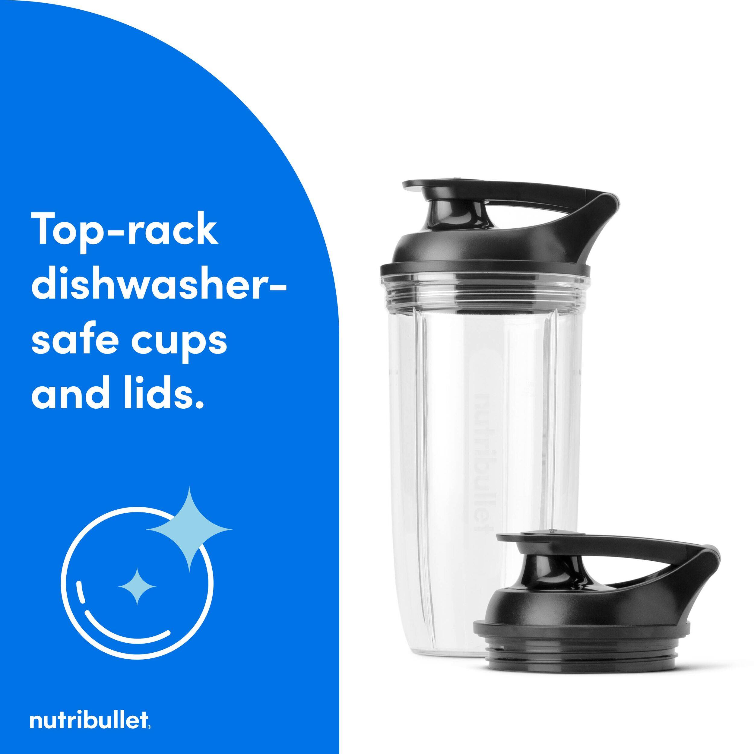 Top-rack dishwasher-safe cups and lids. nutribullet.