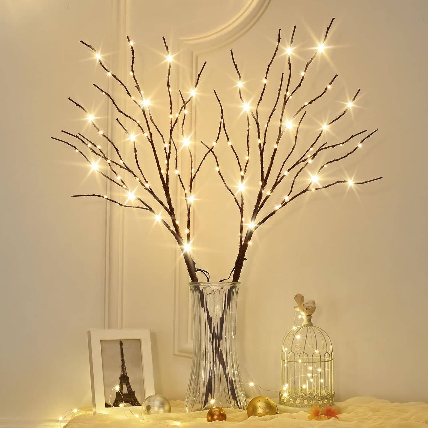 ACJPR - 2 Pcs 32" Lighted Brown Branches, 100 LEDs, Timer, Indoor Christmas Decor - Color: Brown Size: 2Pcs