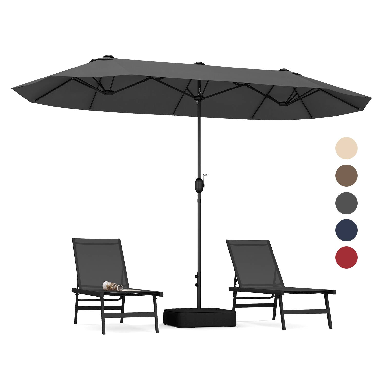Alt View 9. Gymax - Gymax 13FT Double-sided Patio Umbrella w/ Crank Handle Umbrella Base Safety Lock Grey - Grey.