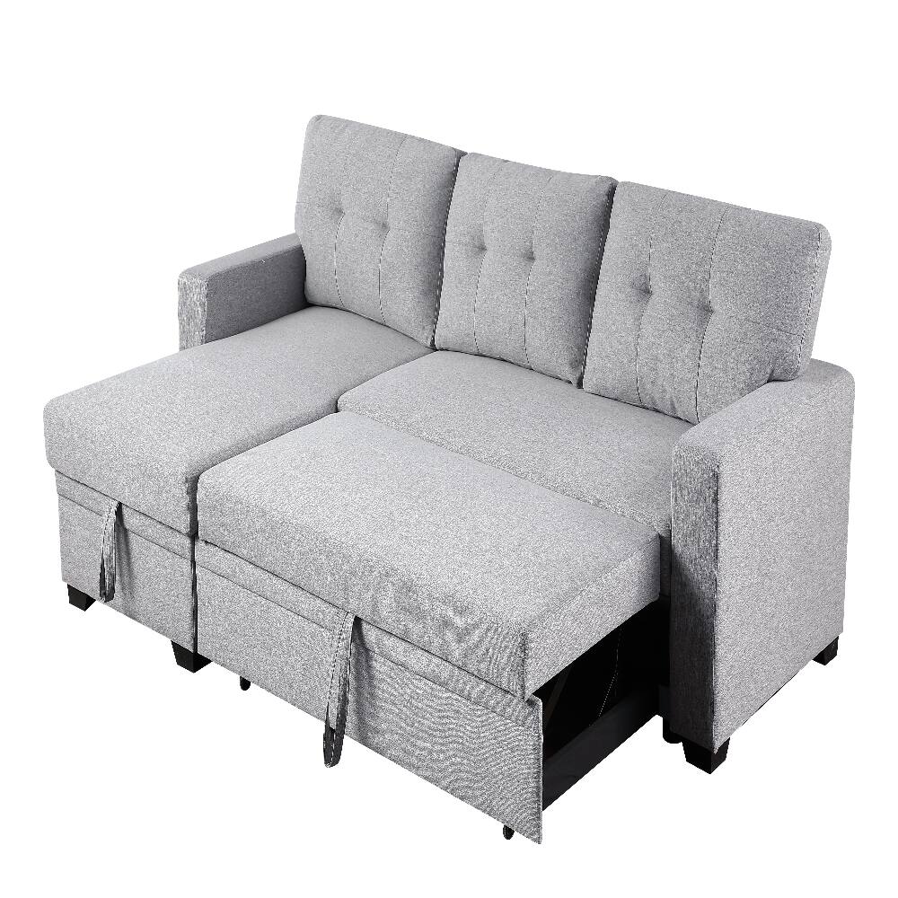 Alt View 4. Loheer - Loheer Pull Out Sectional Sofa Upholstered Sleeper Sofa with Storage Chaise Twin Size Loveseat - Grey.